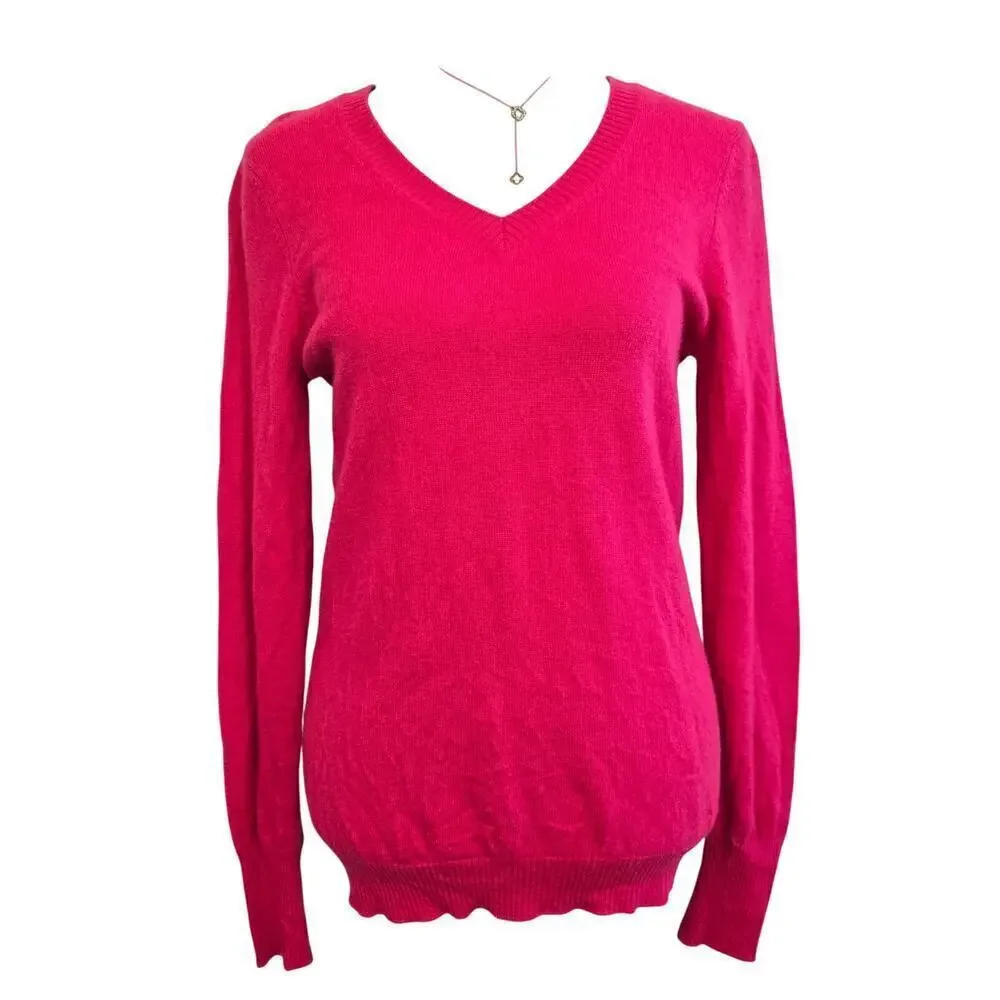 Enzo Mantovani Pink 100% Cashmere V-Neck Sweater M CozyLuxe Minimalist Soft Girl